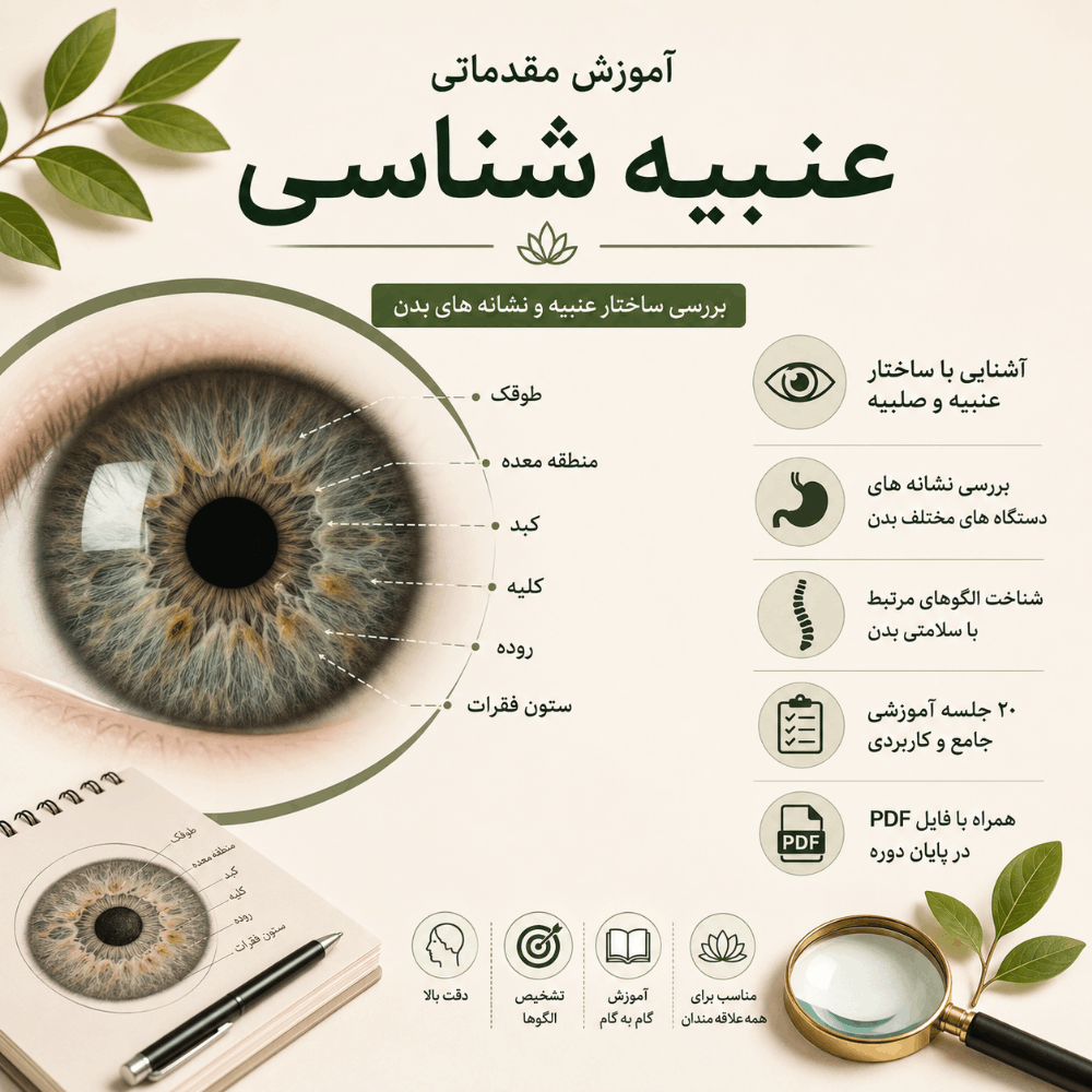 آموزش مقدماتی عنبیه‌شناسی | شناخت ساختار عنبیه، لاکونا، هتروکرومیا و نشانه‌های بدن